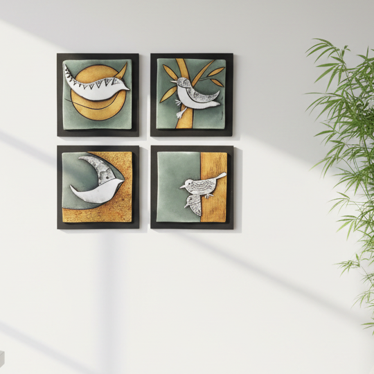 Birds Theme Wall Art Handmade Terracotta Unique Artwork From Tamrapatra - Tamrapatra
