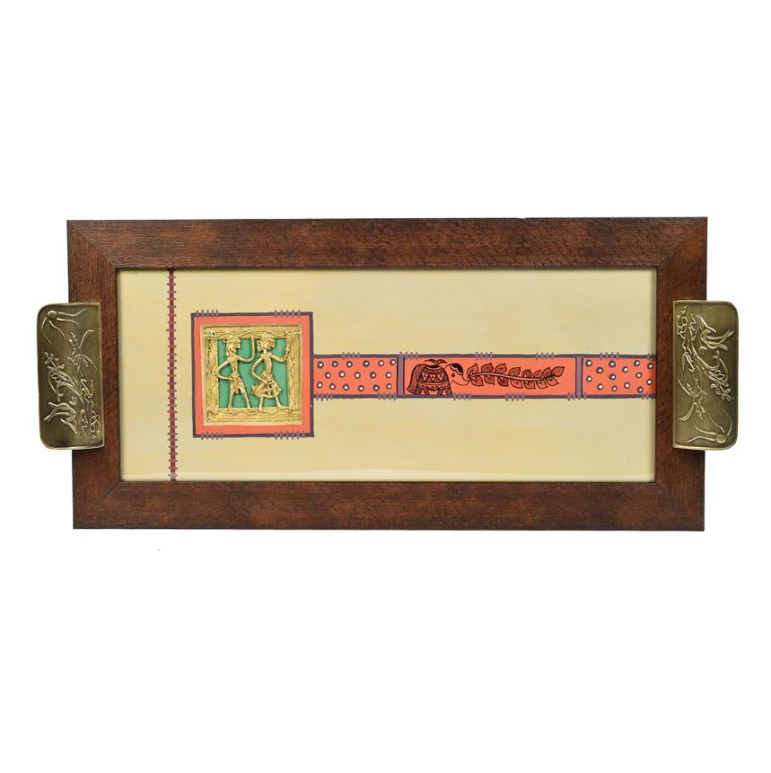 Handcrafted Serving Tray Beige With Brass Flat Handles Easy Serve By Tamrapatra