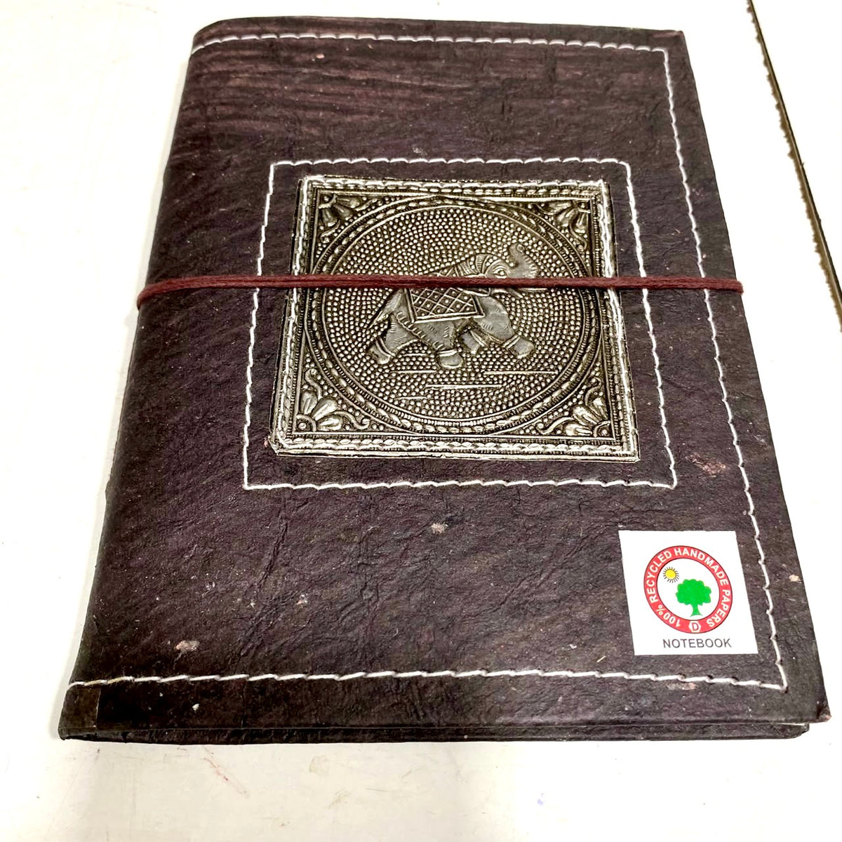 Leather Stitched Notebook Diary With Handmade Recycled Paper Tamrapatra
