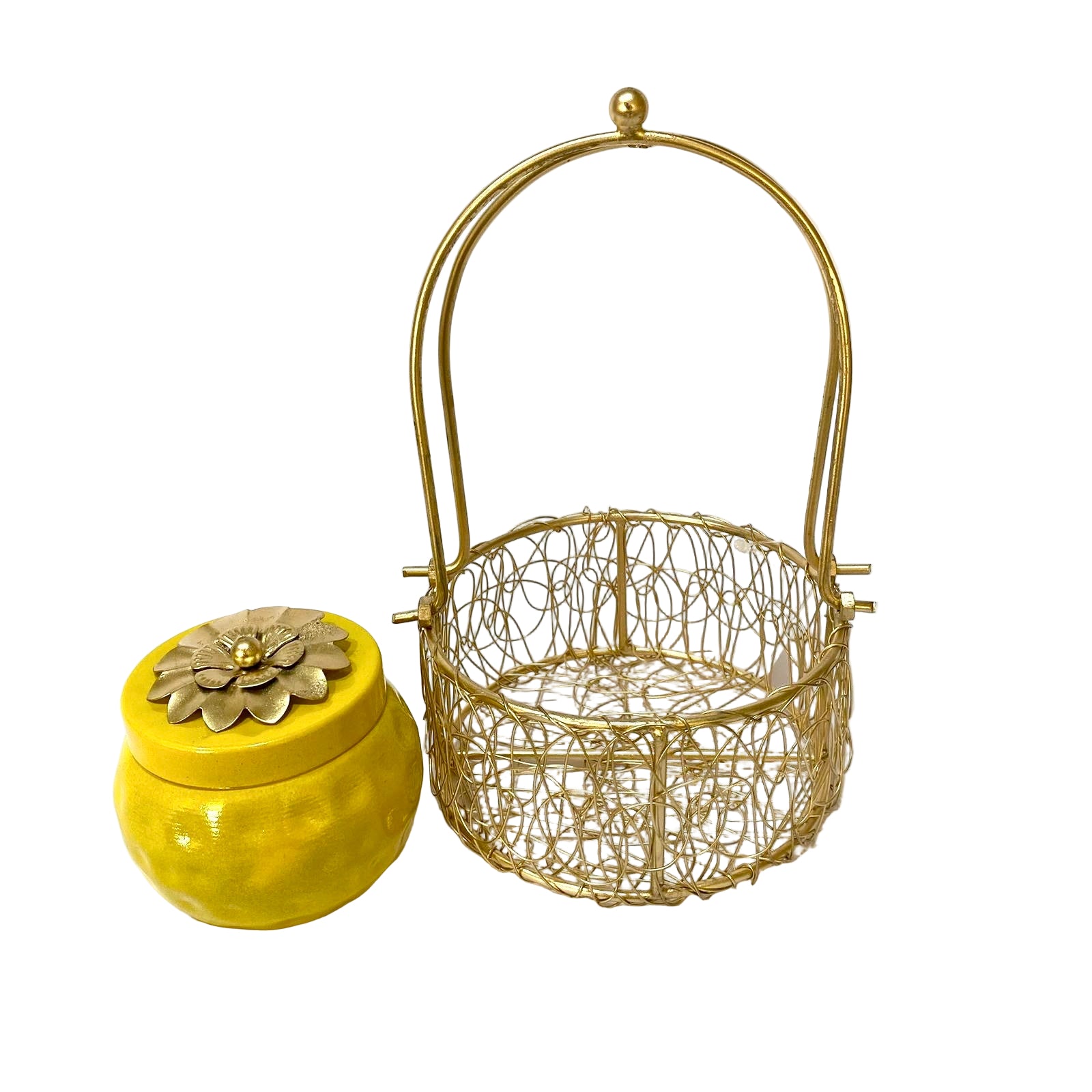 Metal Hammered Jar Handi Style With Mesh Carry Basket Gifting's By Tamrapatra