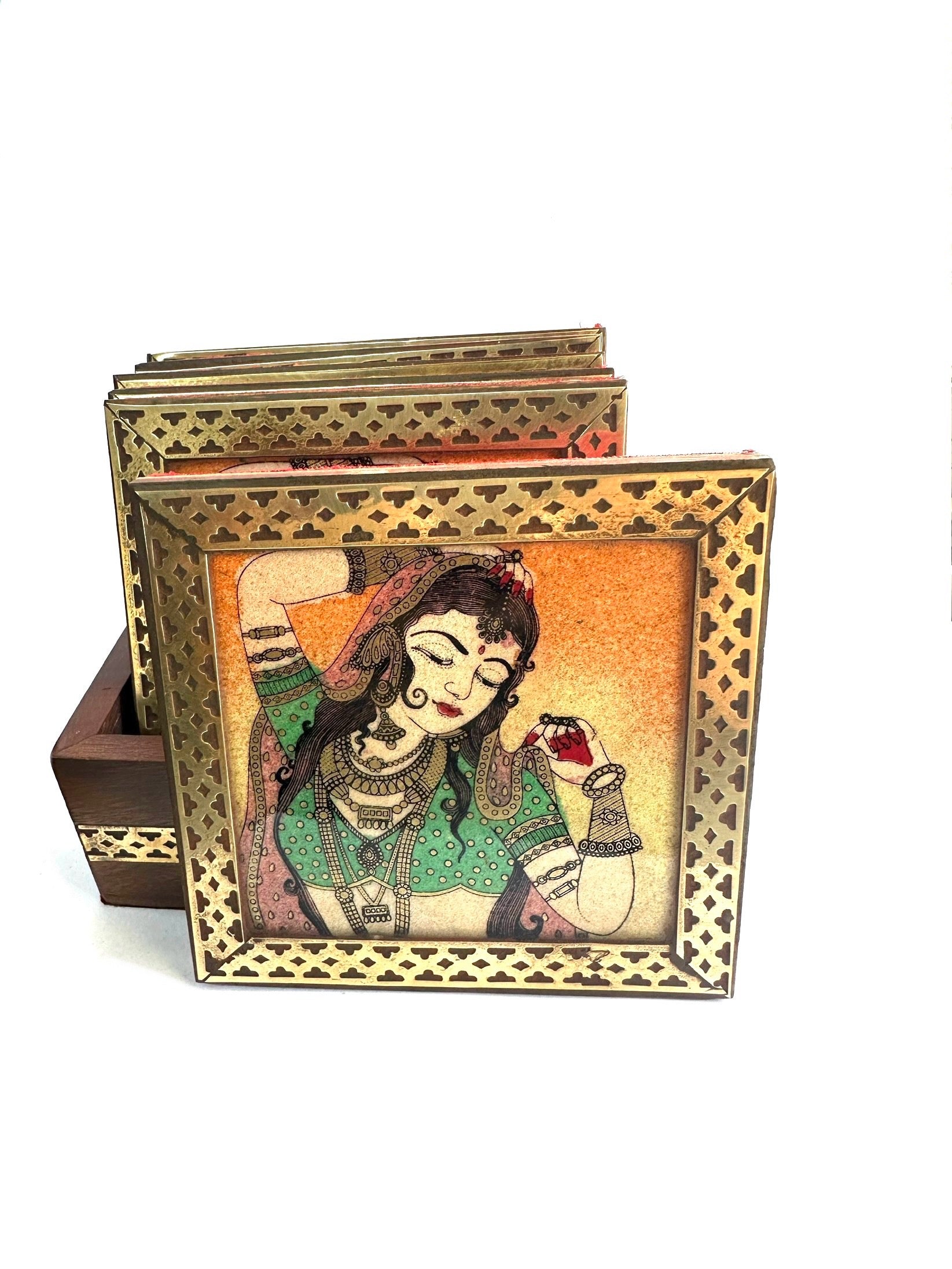 Gemstone Art Creation On Wooden Coasters In Various Designs Tamrapatra