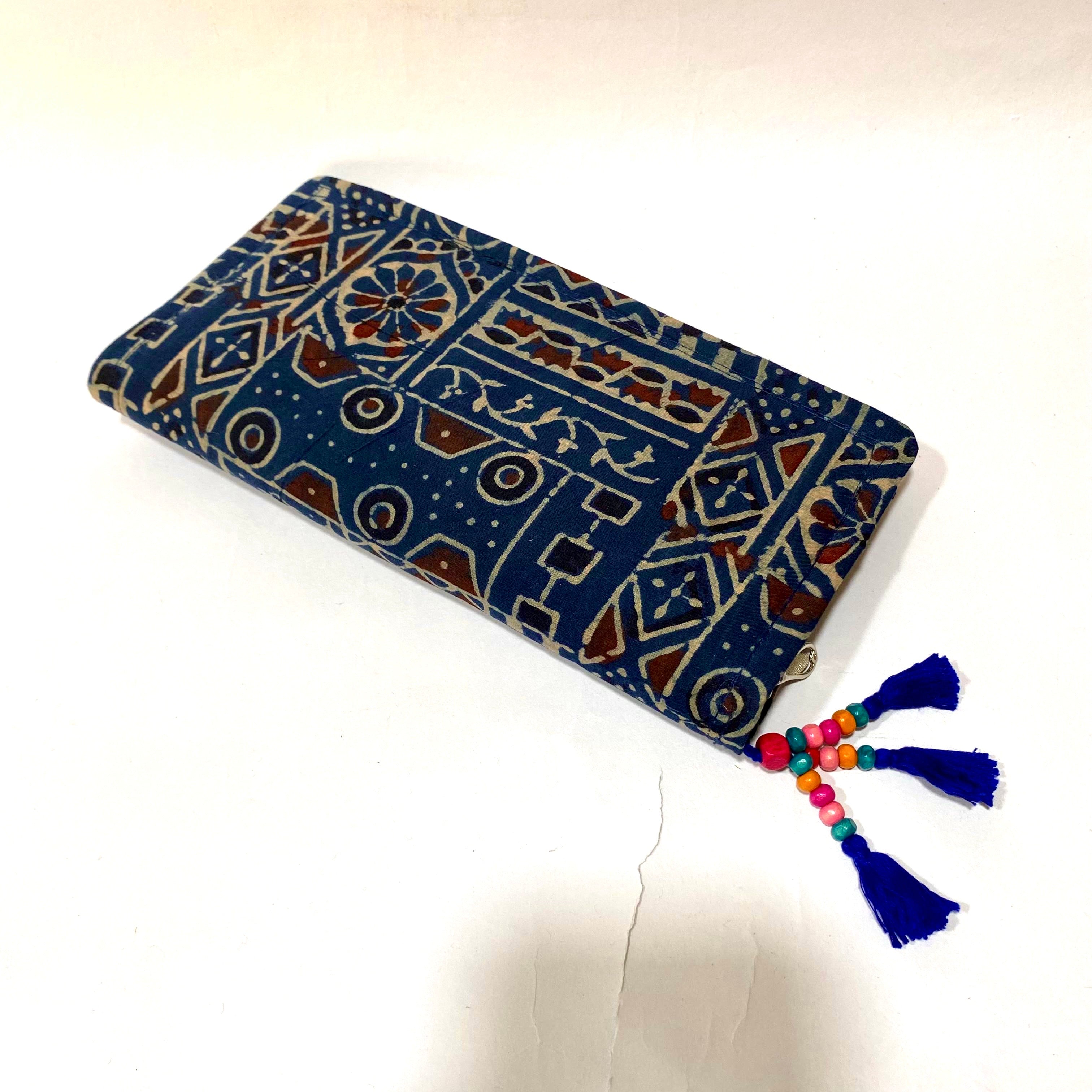 Cotton Embroidery Block Print Purse With Mirrors Styled With Beads By Tamrapatra