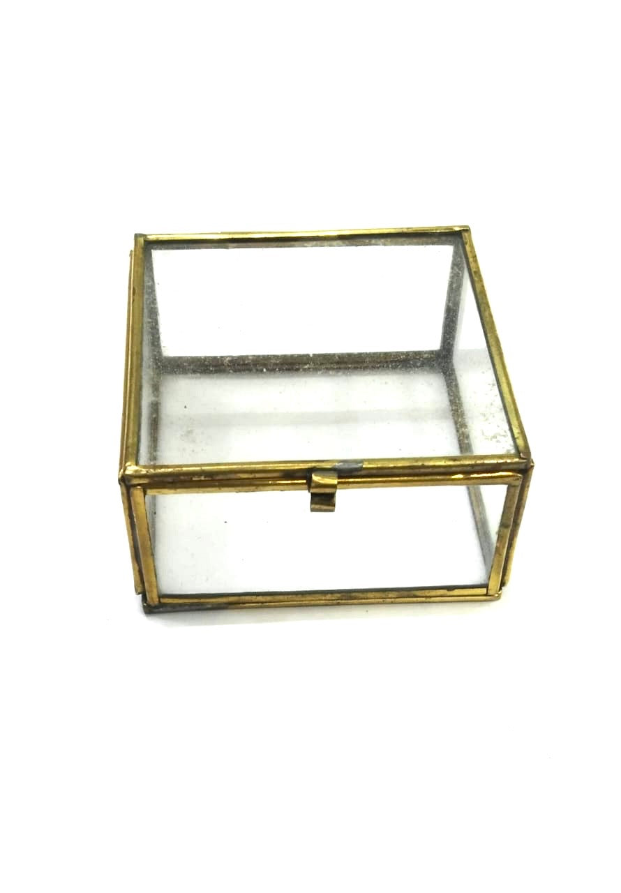 Glass & Brass Dibbi For Storage Of Valuable Tealight Holder From Tamrapatra