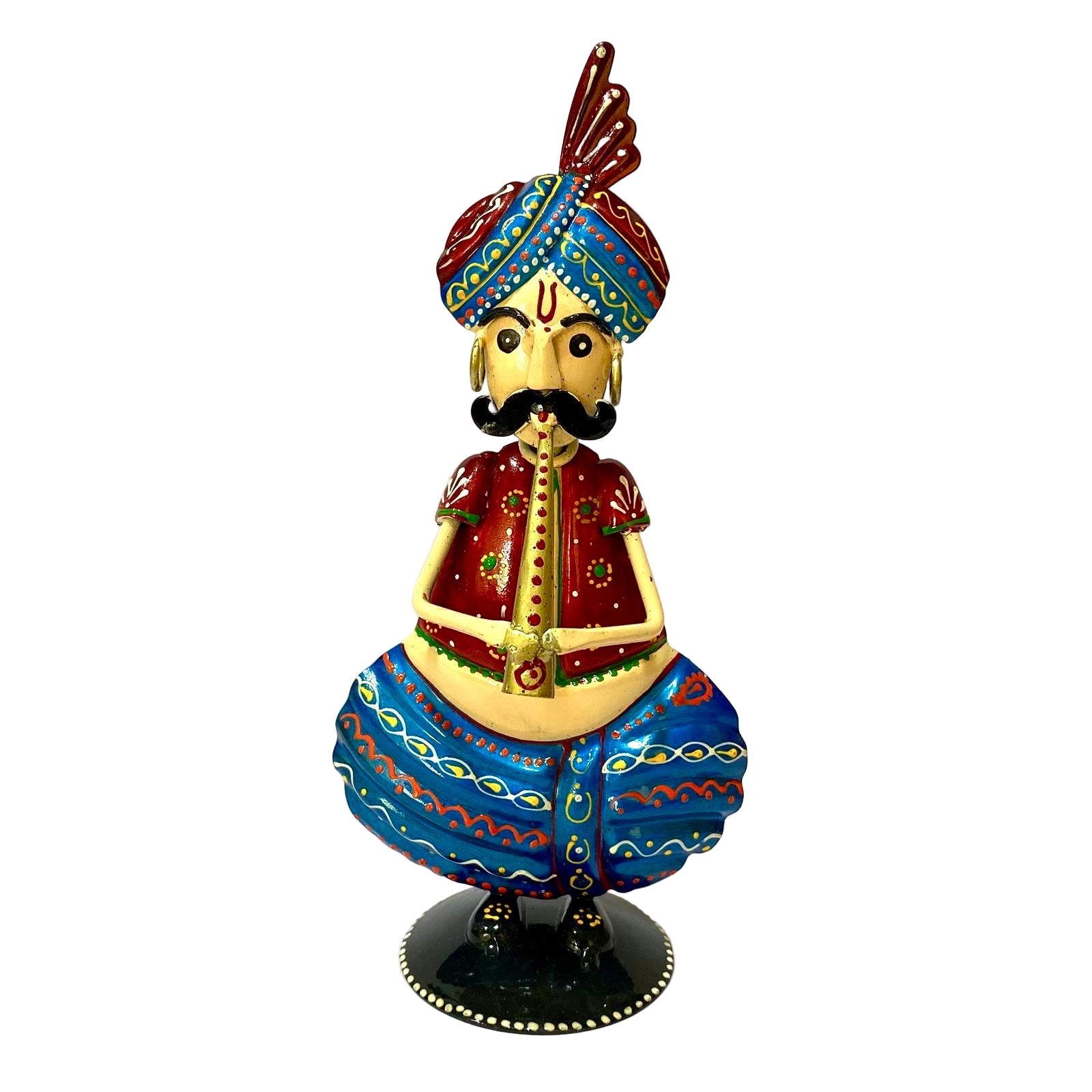 Colorful figurine of a traditional Indian warrior with a turban on a white background