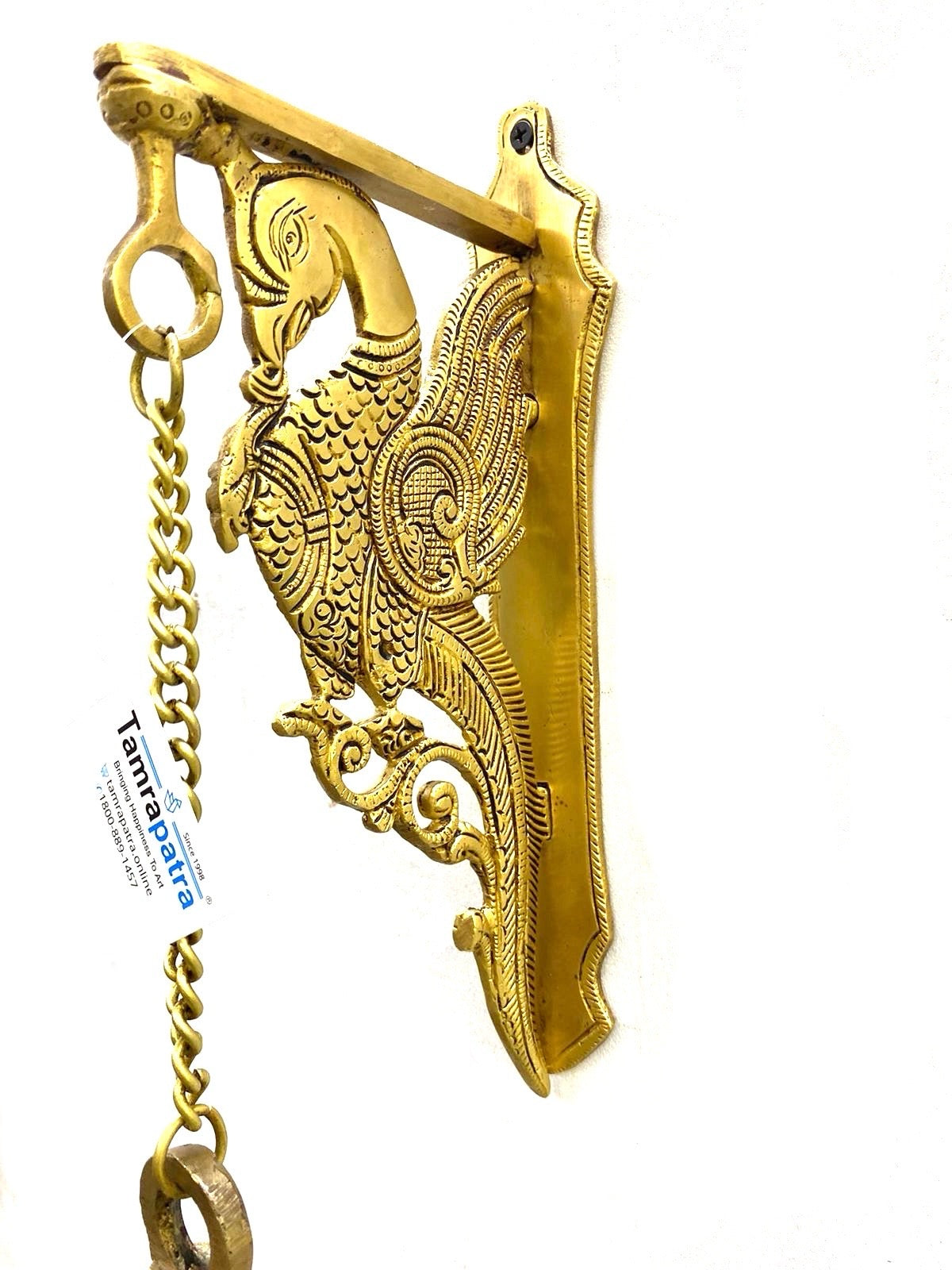 Brass Bell For Wall Hanging Door & Temple With Peacock & Ship's Helm By Tamrapatra