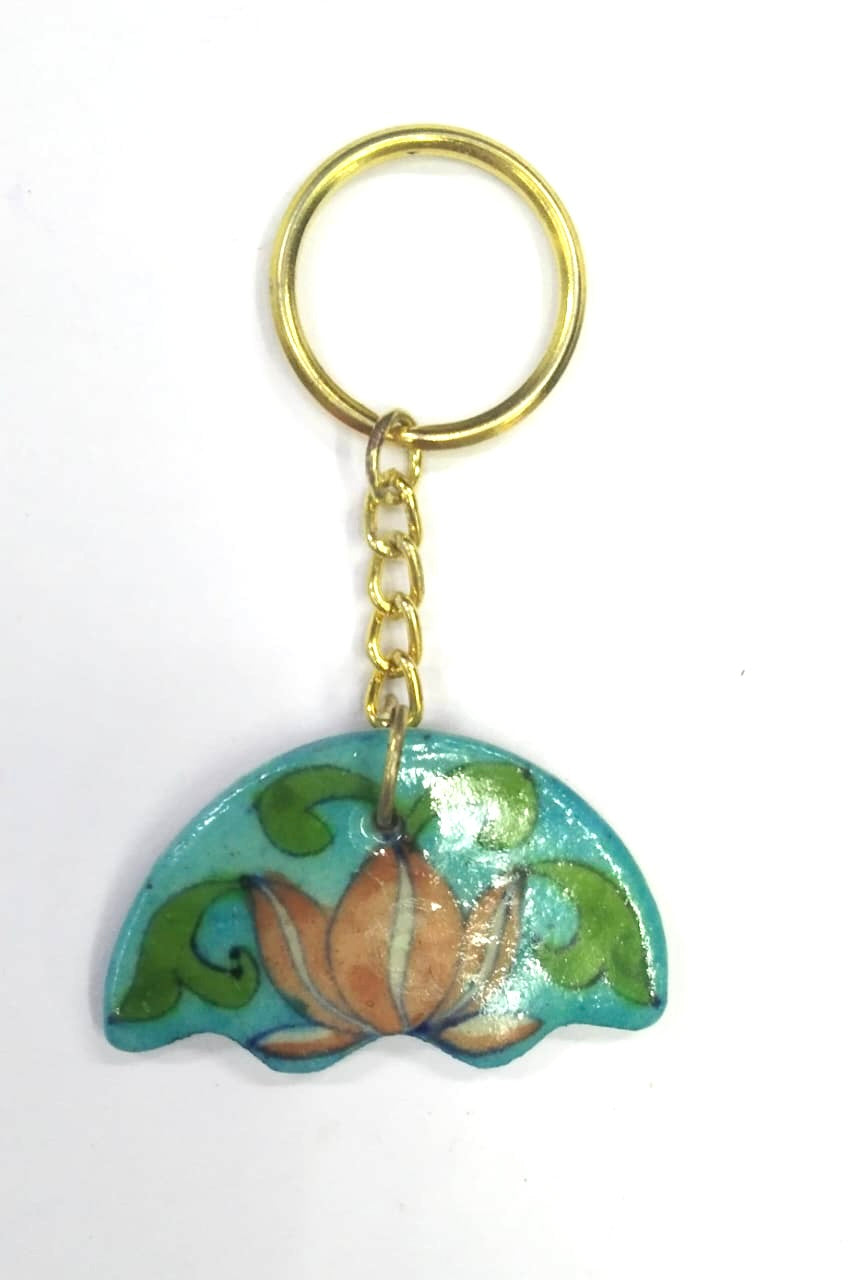 Ceramic Blue Pottery Keychains With Multiple Design Colors Handmade Tamrapatra