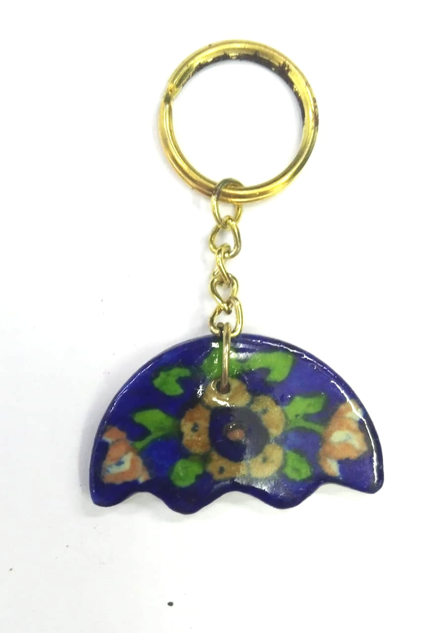 Ceramic Blue Pottery Keychains With Multiple Design Colors Handmade Tamrapatra