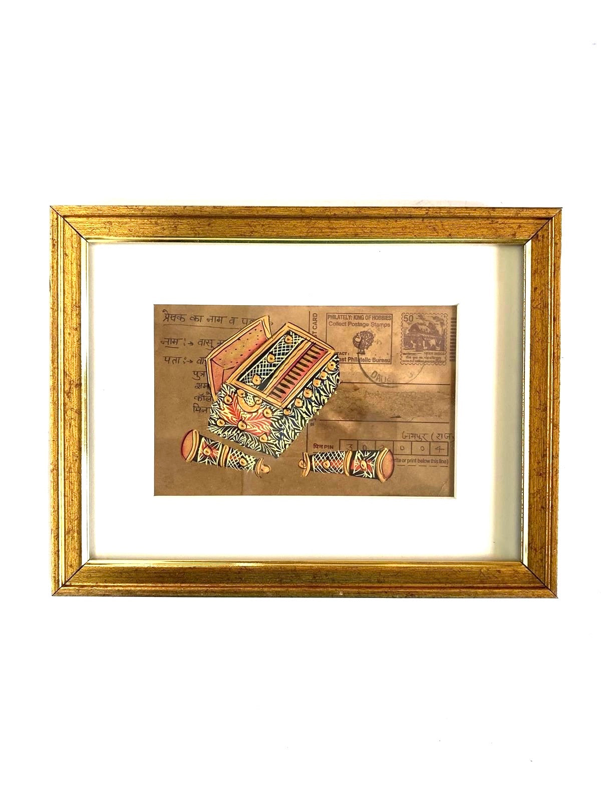 Musical Instruments on Old Post Card Hand Painted Frames Collection By Tamrapatra