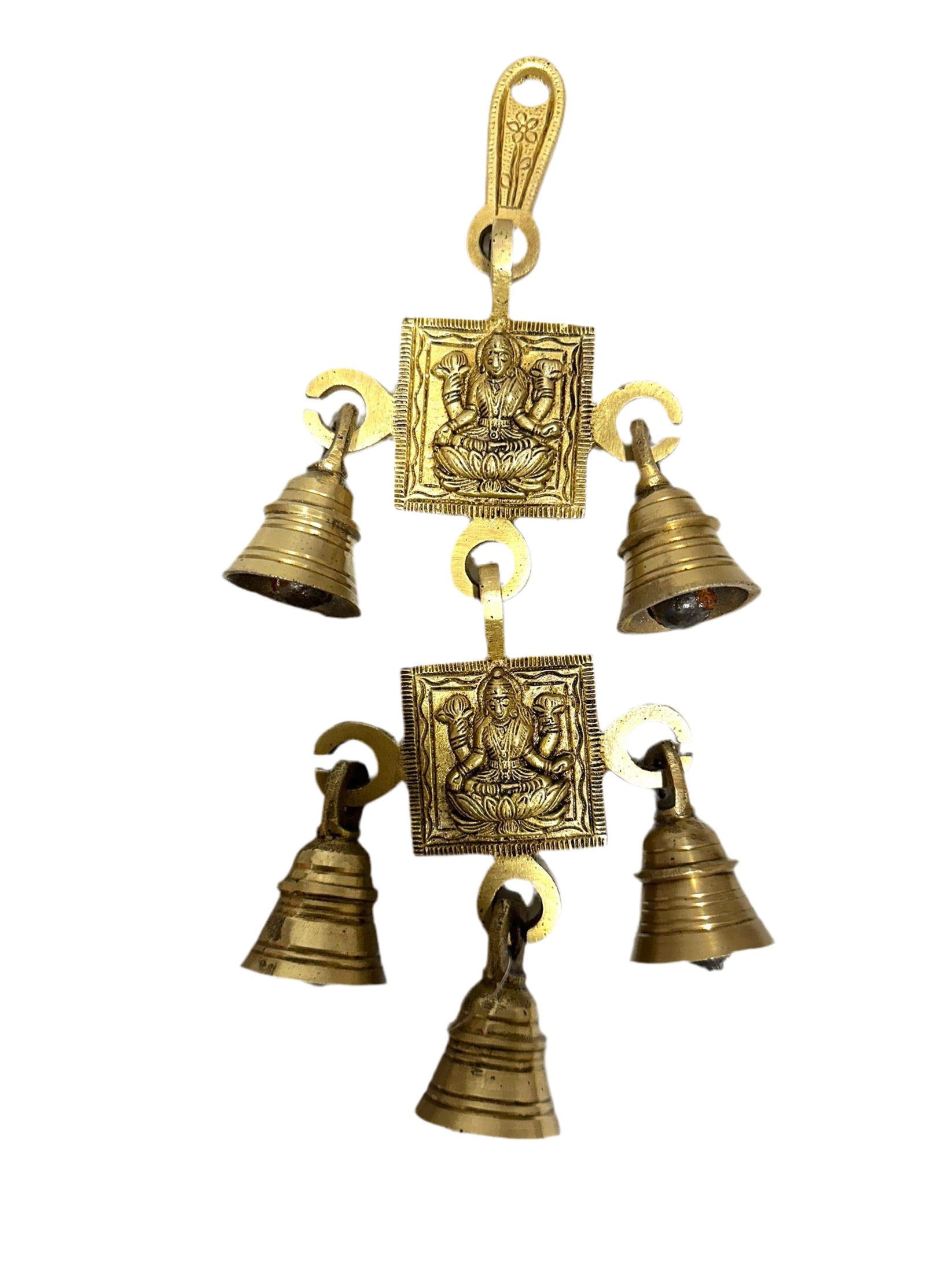 Ganesh Lakshmi Auspicious Brass Hanging For Wall Décor 5 Bells By Tamrapatra