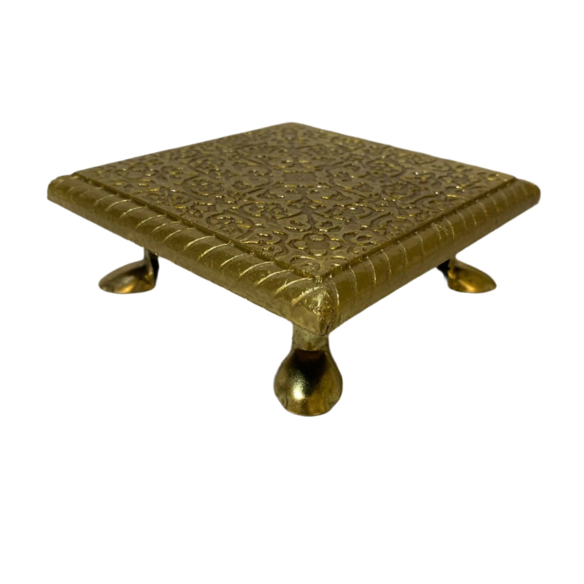 Brass Foil Fitted Bajoth Premium Design With Legs Square Shaped From Tamrapatra