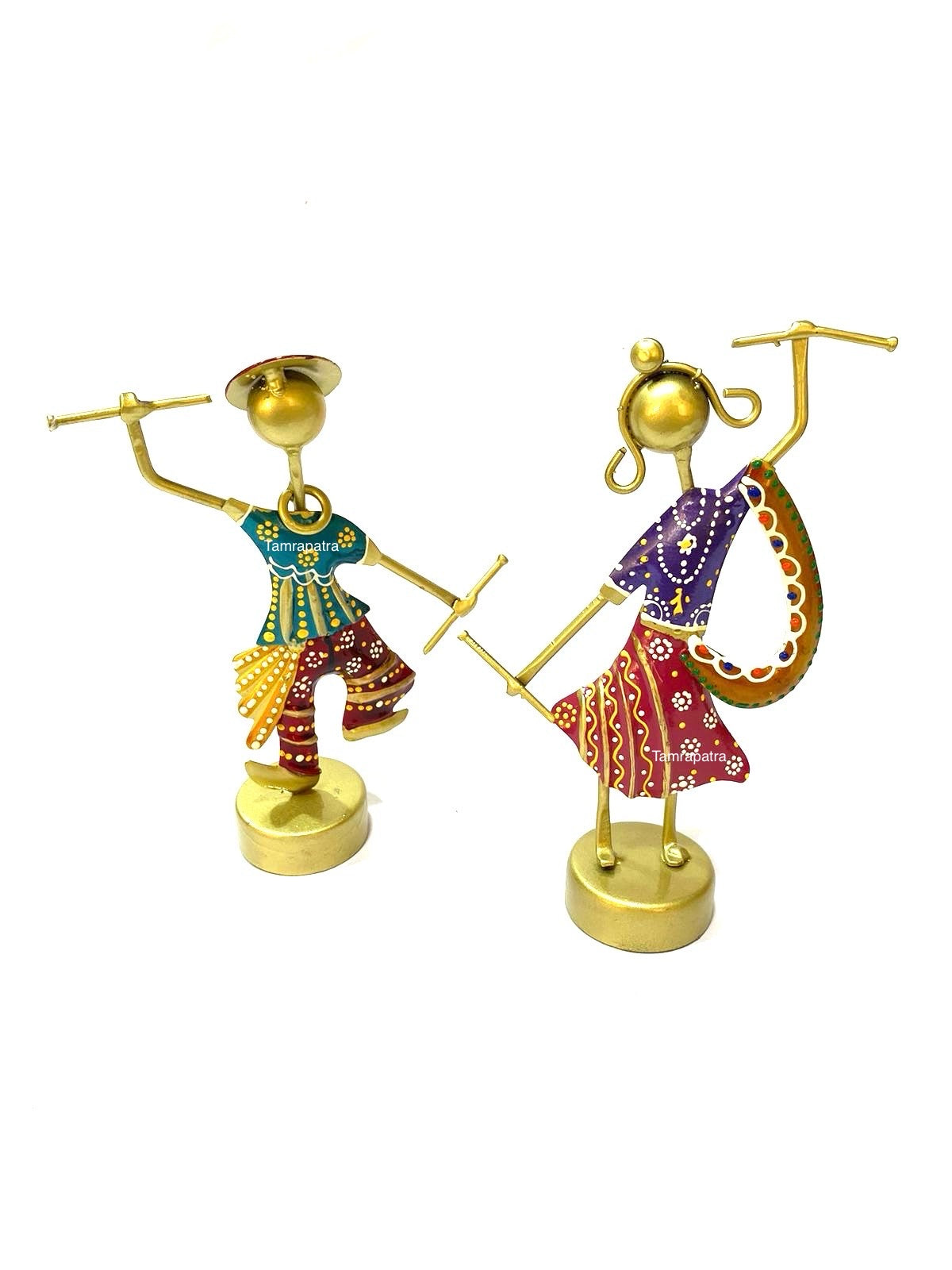 Gujarat Style Folk Dancers Set Metal Classic Display Showpiece Tamrapatra