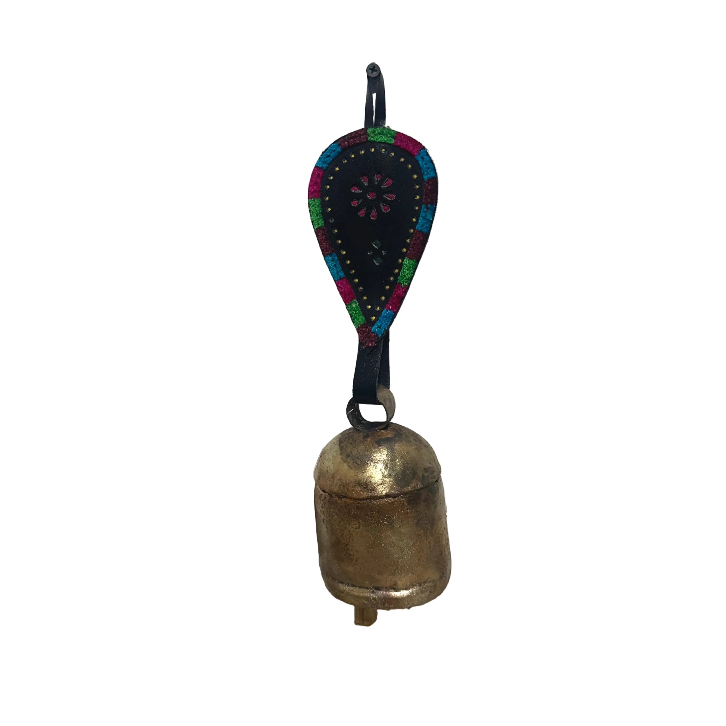 Hanging Metal Bells XL Size Decoration With Leather Stitched By Tamrapatra