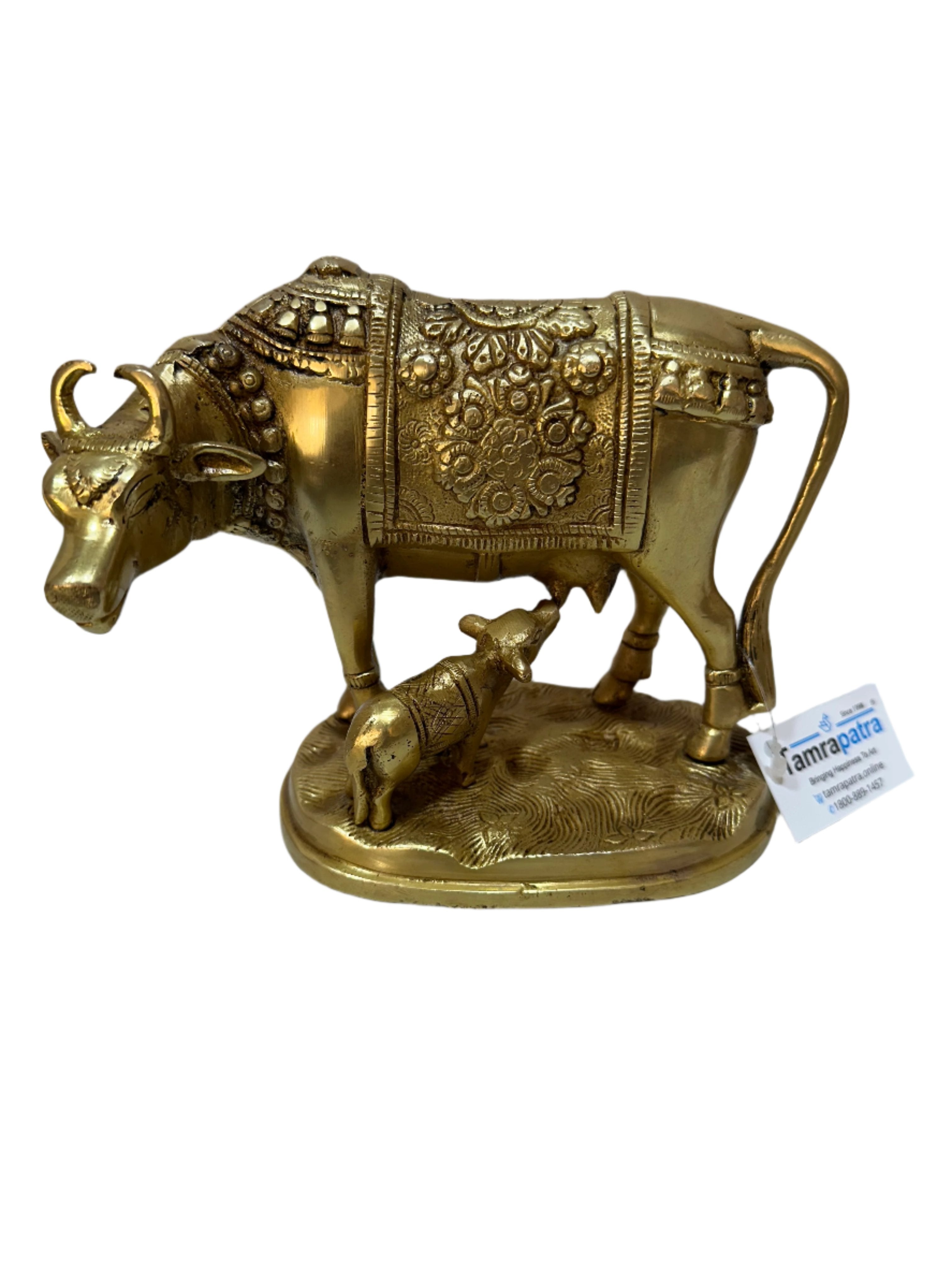 Kamdhenu Cow And Baby Brass Decorative Showpiece Exclusively At Tamrapatra