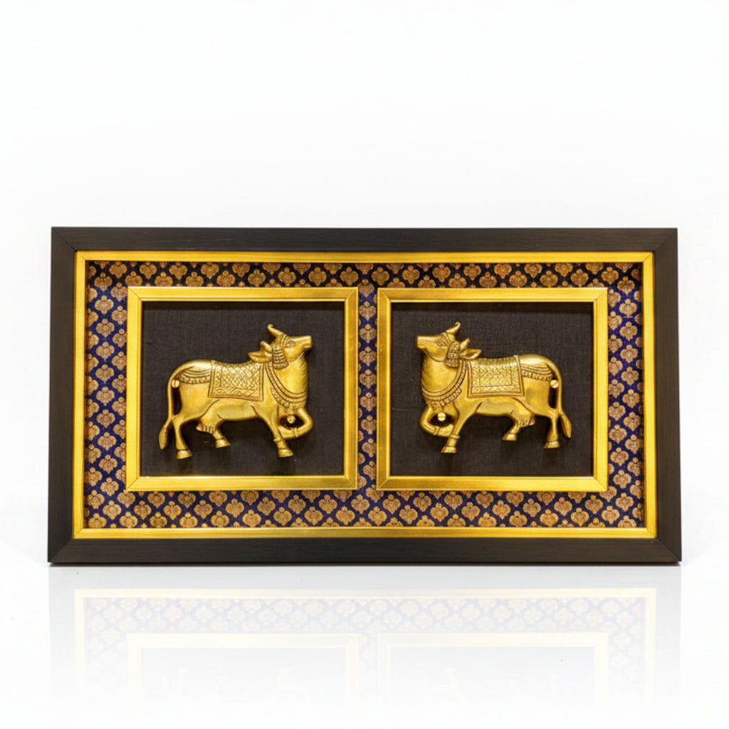 Brass Cow Enclosed In Beautiful Frame Exclusive Crafts Collectible By Tamrapatra