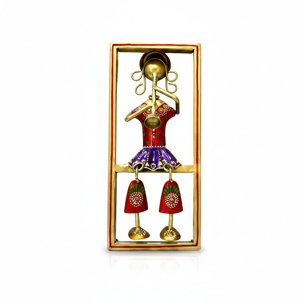 Sweet Little Girls Playing Musical Instrument Sitting Metal Décor Hanging Tamrapatra - Tamrapatra