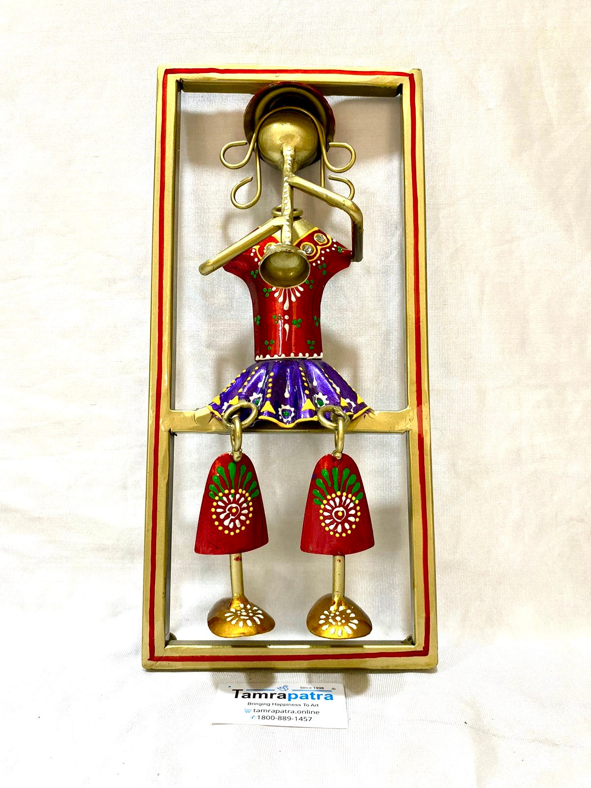 Sweet Little Girls Playing Musical Instrument Sitting Metal Décor Hanging Tamrapatra