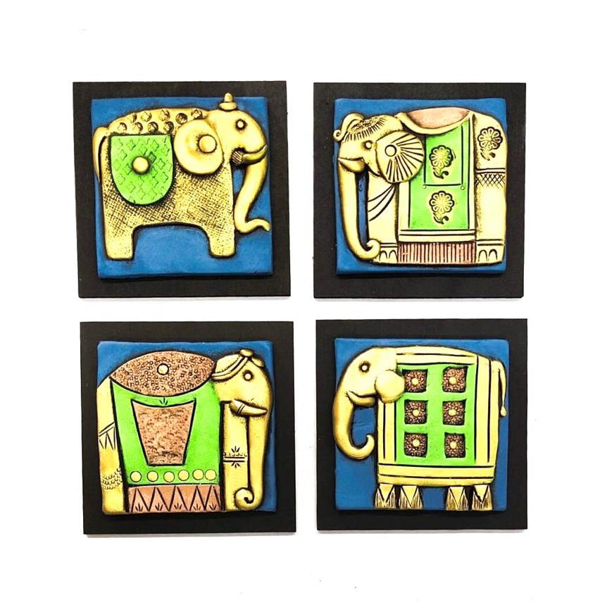 Royal Elephant Handcrafted Terracotta With MDF Set Of 4 Décor By Tamrapatra - Tamrapatra