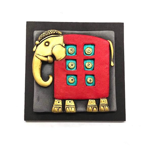 Royal Elephant Handcrafted Terracotta With MDF Set Of 4 Décor By Tamrapatra - Tamrapatra