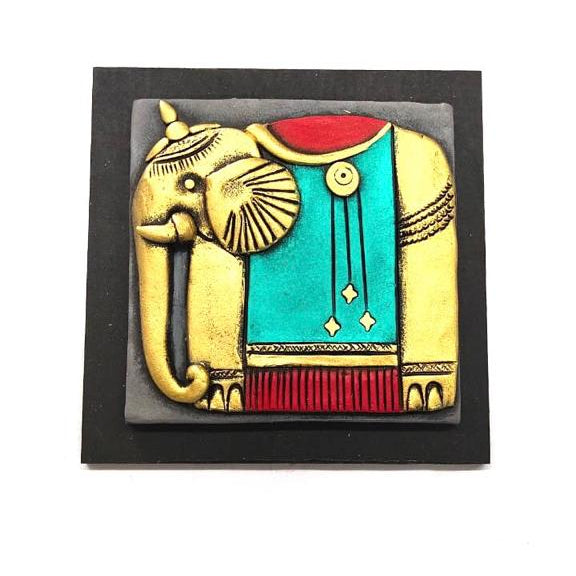Royal Elephant Handcrafted Terracotta With MDF Set Of 4 Décor By Tamrapatra - Tamrapatra