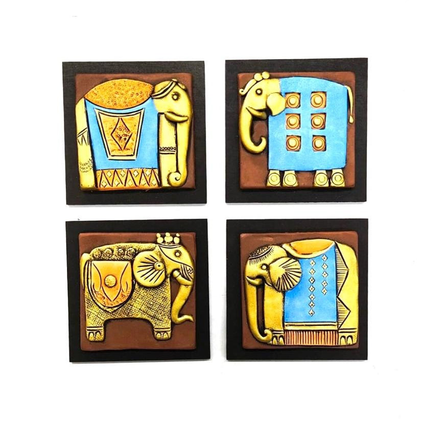 Royal Elephant Handcrafted Terracotta With MDF Set Of 4 Décor By Tamrapatra - Tamrapatra
