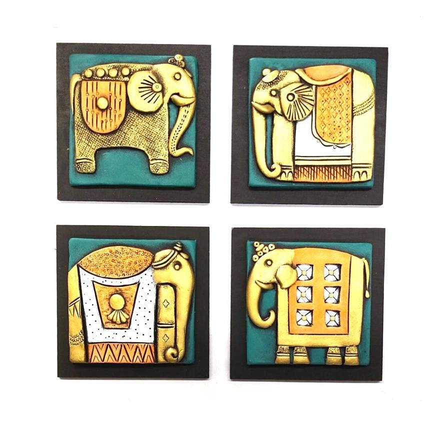 Royal Elephant Handcrafted Terracotta With MDF Set Of 4 Décor By Tamrapatra - Tamrapatra