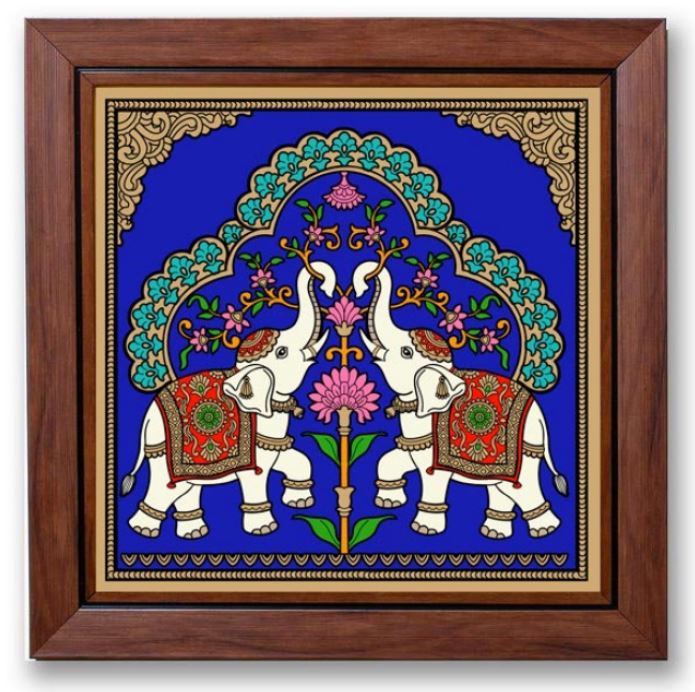 Paintings On Reverse Glass Tanjore Tales Elephant Cow Design On Wall Frame Tamrapatra