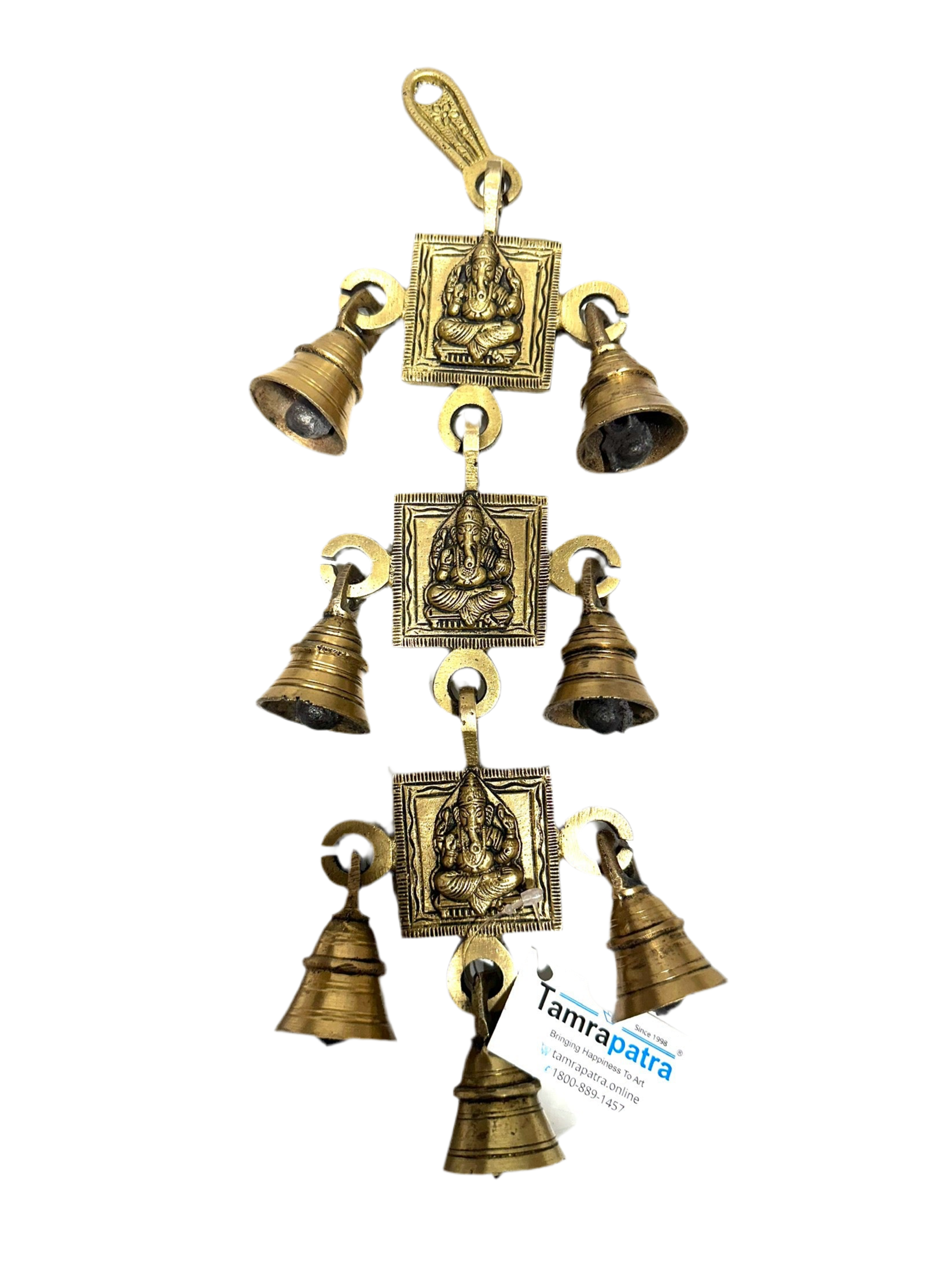 Brass Artwork Shubh Labh Swastika Hanging Auspicious With 7 Bells Tamrpatra