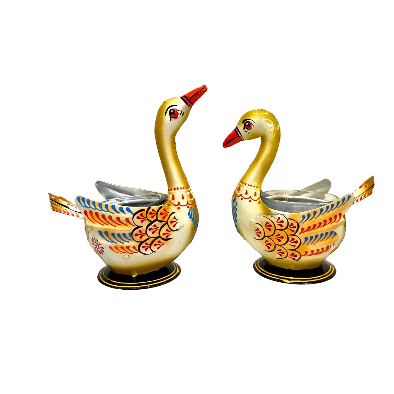 Classic Swan Tea Light Holders With Glass Set Of 2 Handcrafted By Tamrapatra - Tamrapatra