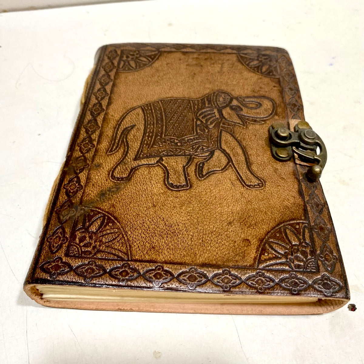 Leather Stitched Diary With Stone Handmade Paper Premium Collection Tamrapatra