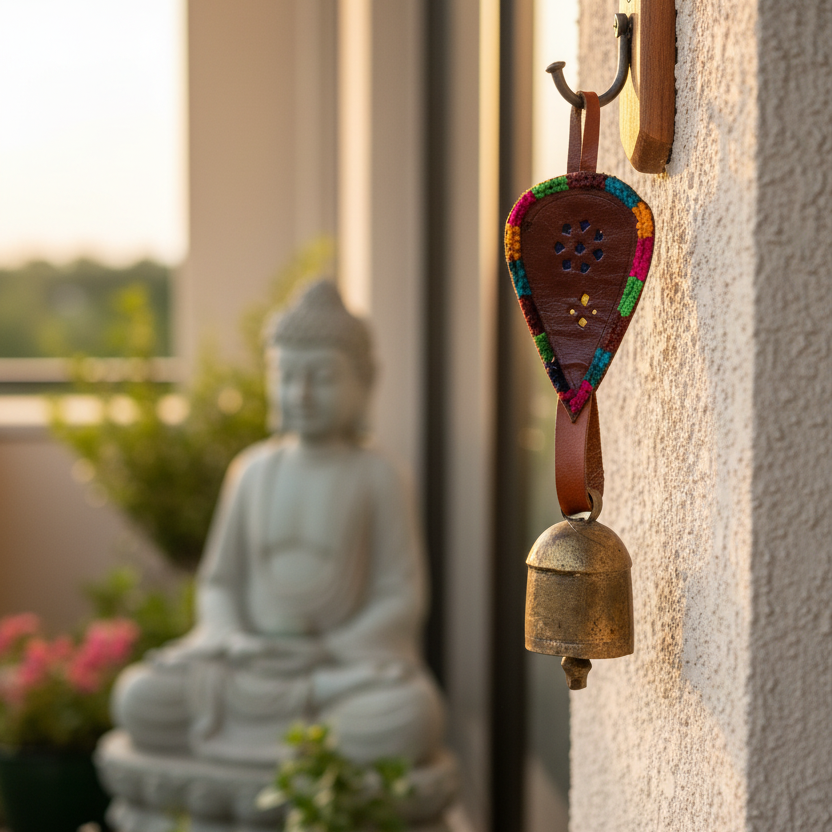 Melodious Bell XS With Leather Belt Hanging Decorative Chimes From Tamrapatra
