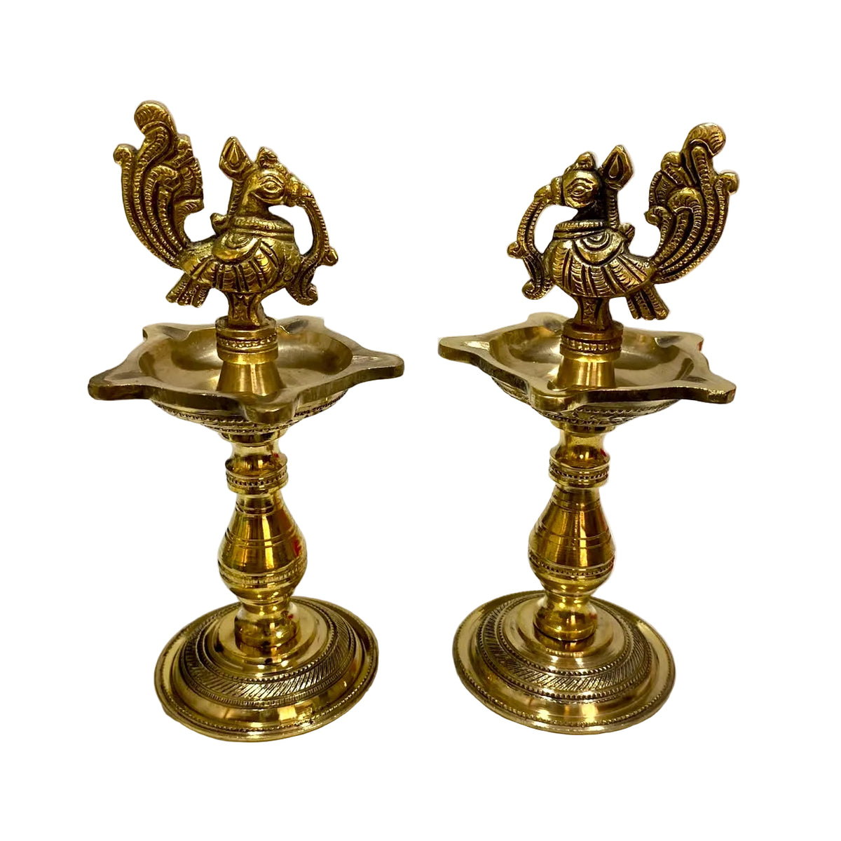 Peacock 5 Lamp Diya Pooja Accessories Exclusive Brass Art & Crafts By Tamrapatra
