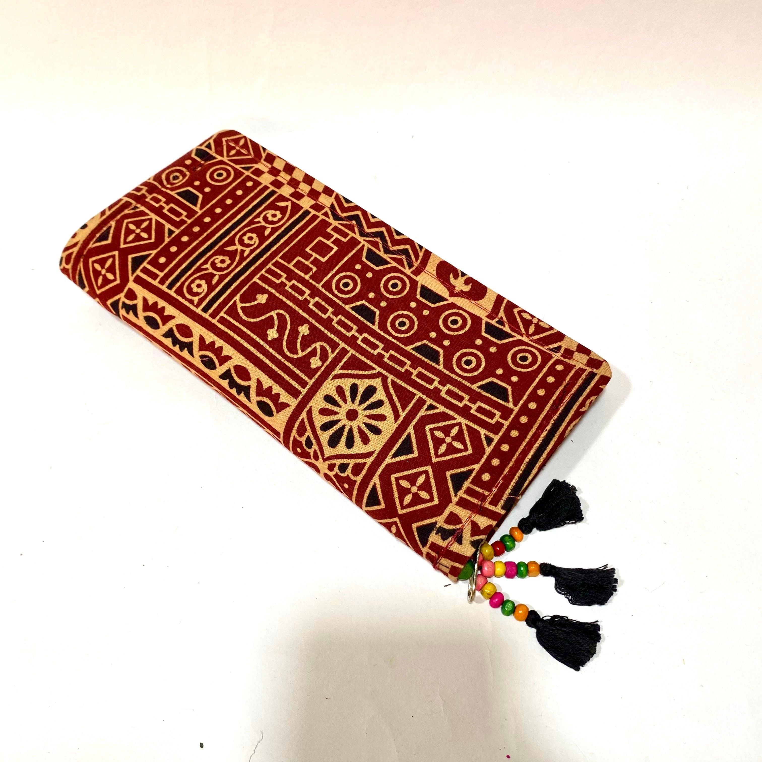 Cotton Embroidery Block Print Purse With Mirrors Styled With Beads By Tamrapatra