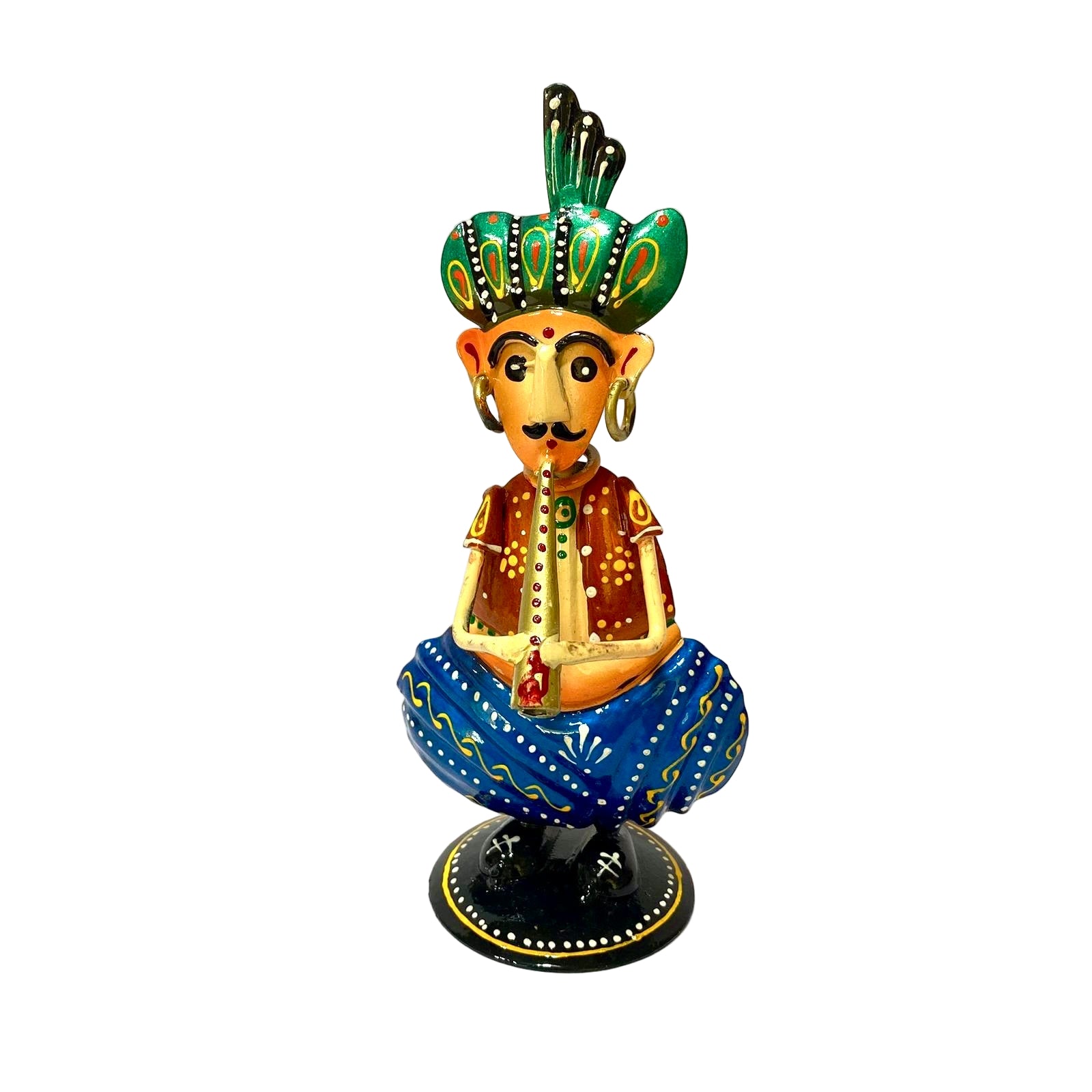 Colorful figurine of a traditional Indian man with a turban on a white background