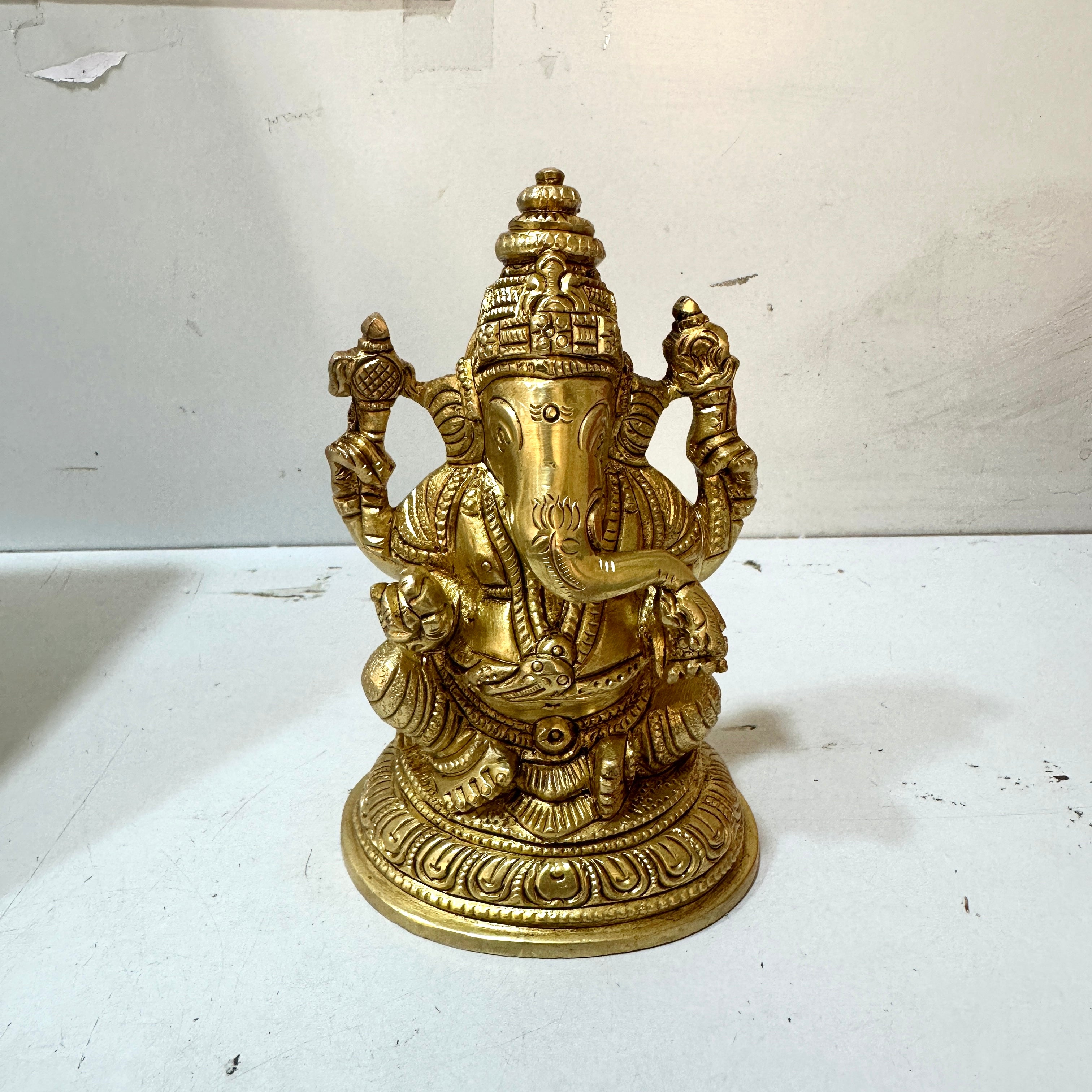 Brass Ganesh On Chowki Excellent Divine Collection Super Finely Carved Tamrapatra