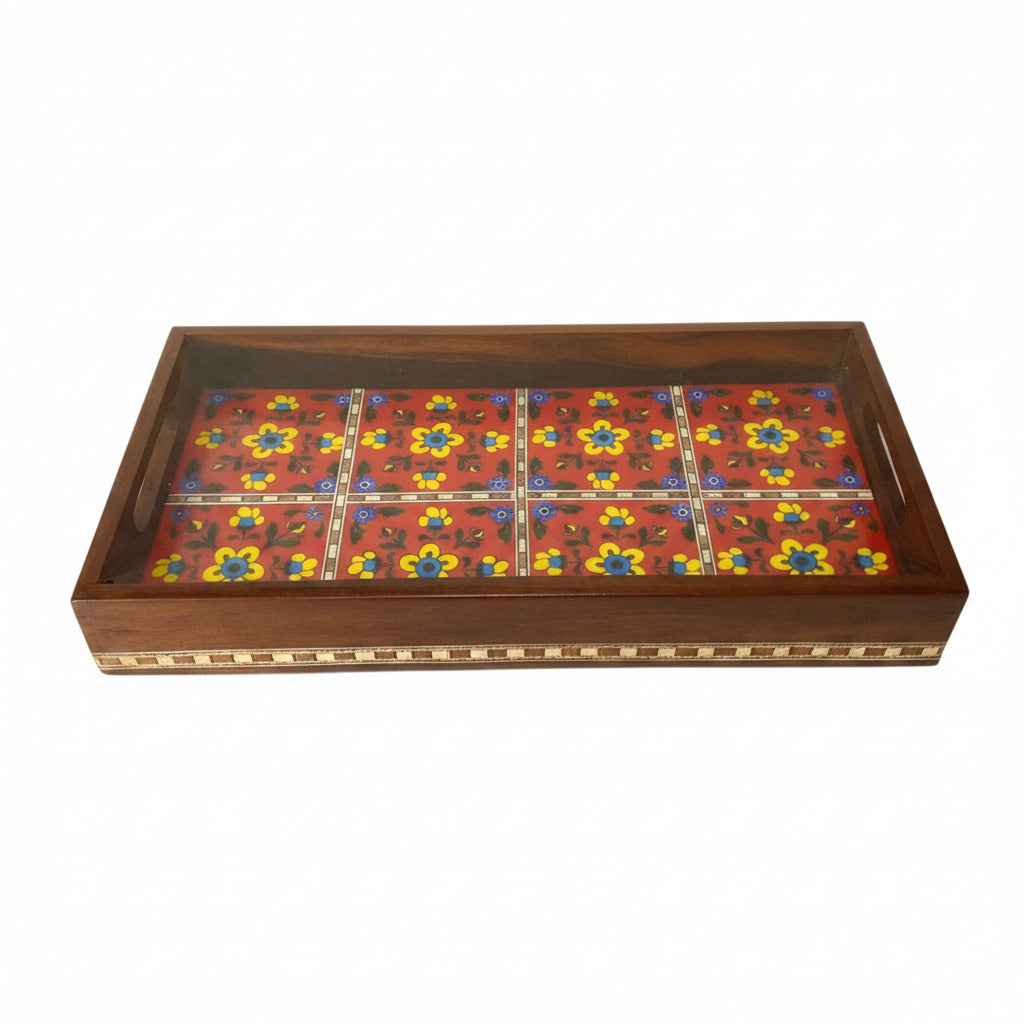 Decorative wooden box with floral patterns on a white background