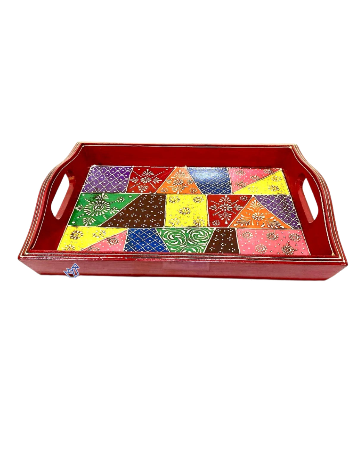 Colorful Wooden Trays Hand Painted With Handles Utility Dinning By Tamrapatra