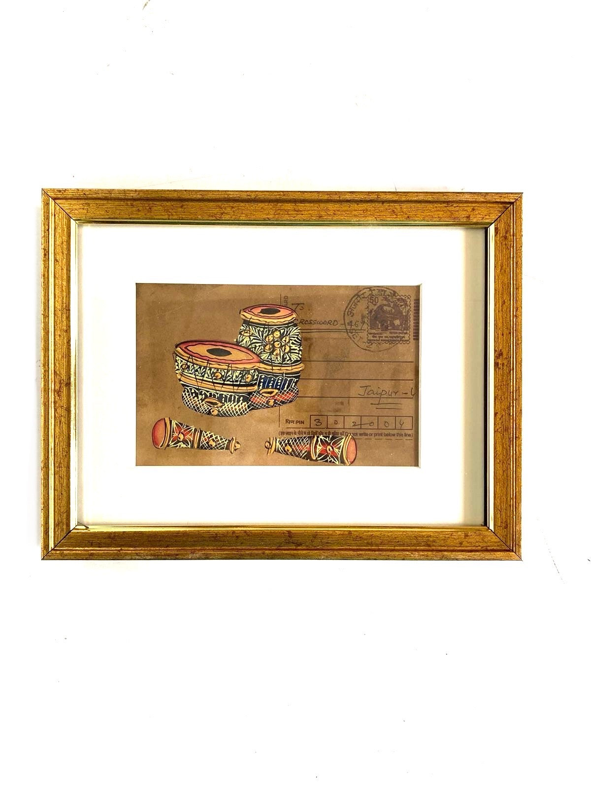 Musical Instruments on Old Post Card Hand Painted Frames Collection By Tamrapatra