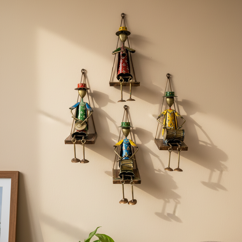 Hanging Figures Playing Musical Instruments Metal Wall Décor By Tamrapatra - Tamrapatra