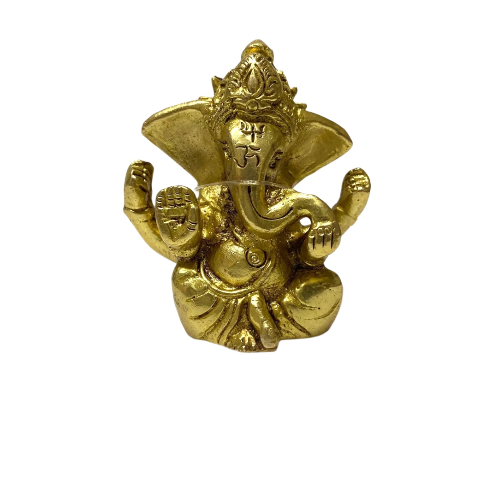 Gold-colored statue of a deity on a white background