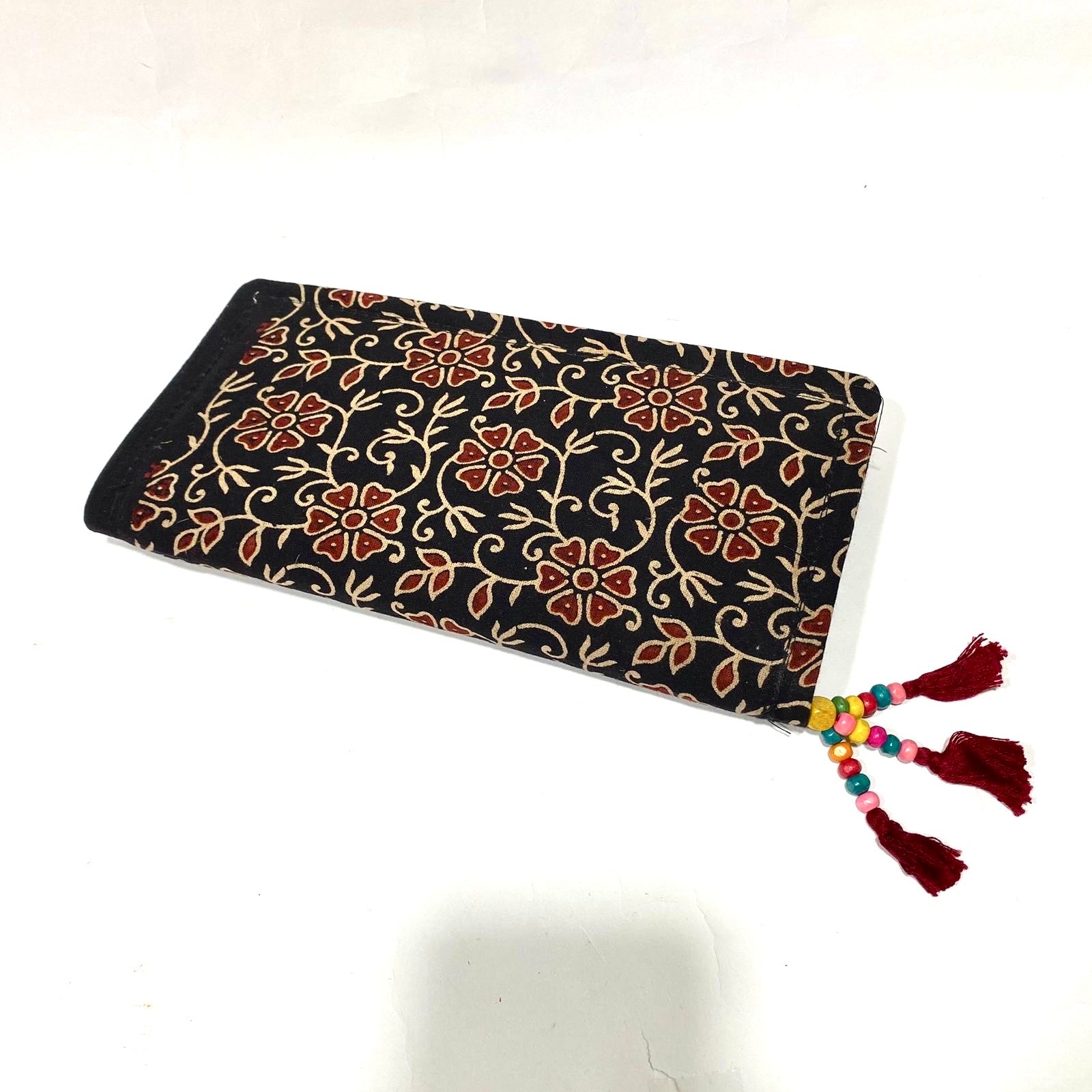 Cotton Embroidery Block Print Purse With Mirrors Styled With Beads By Tamrapatra