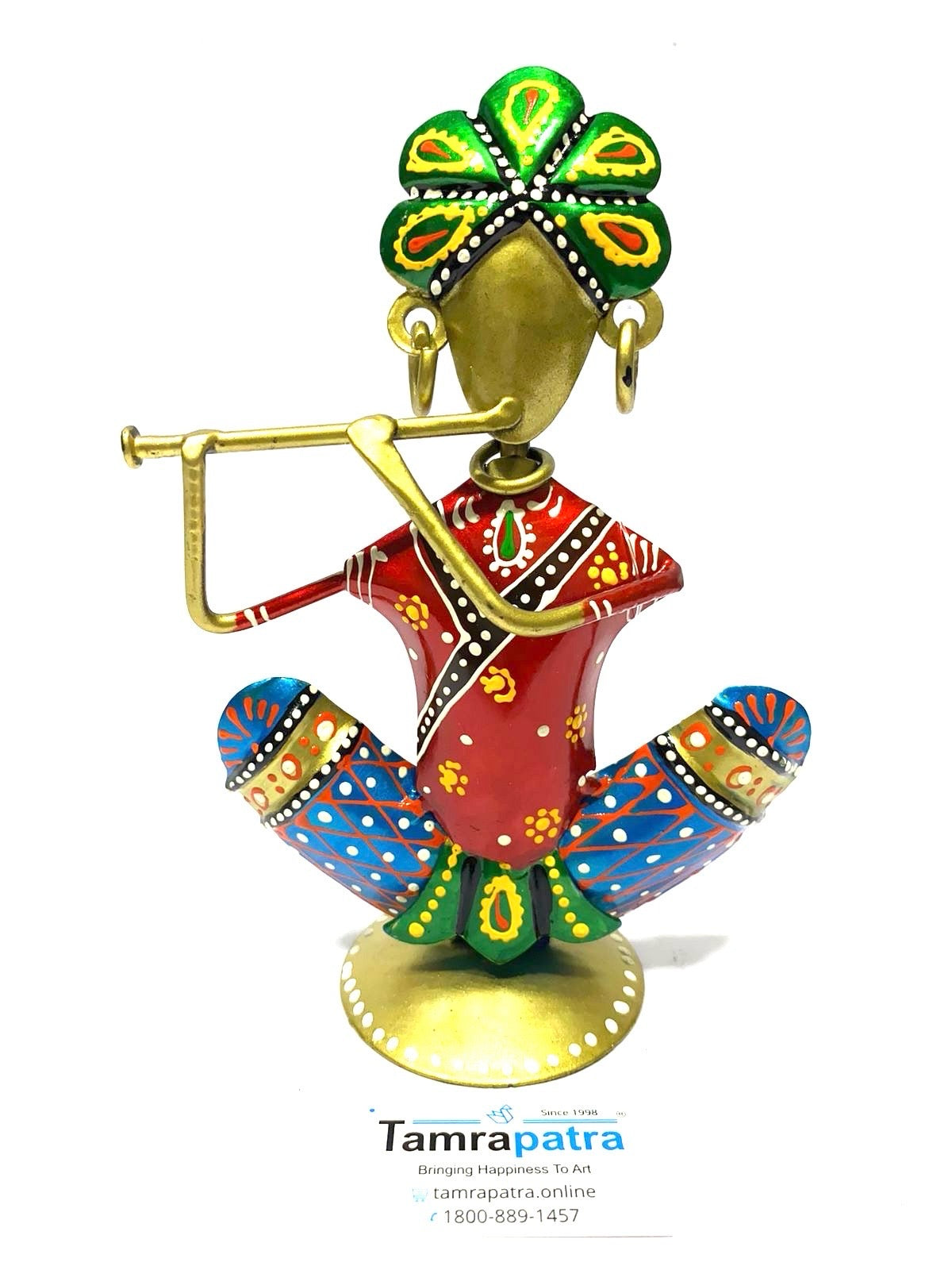 Traditional Musical Night Man Playing Instruments Indian Art Tamrapatra