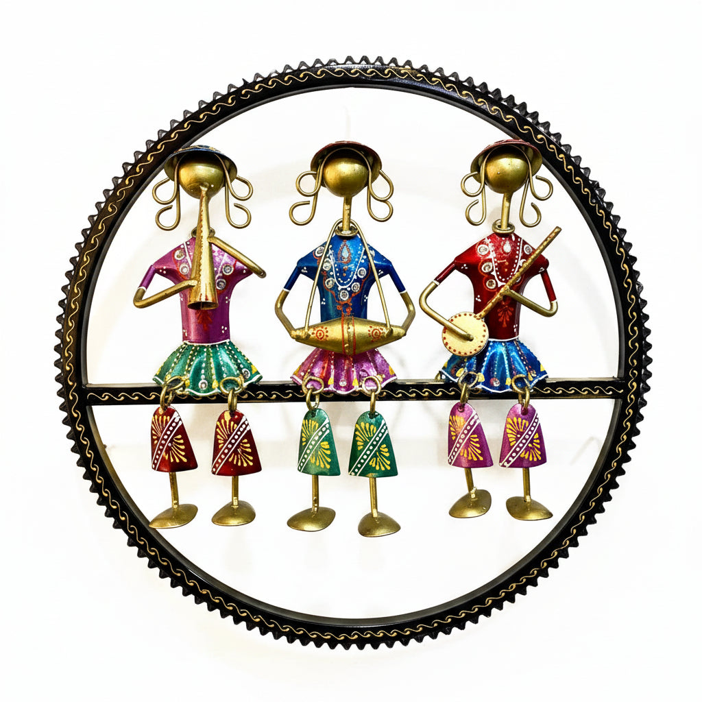 Metal Craft Excellence In Sitting Lady Musicians On Frame Art By Tamrapatra - Tamrapatra