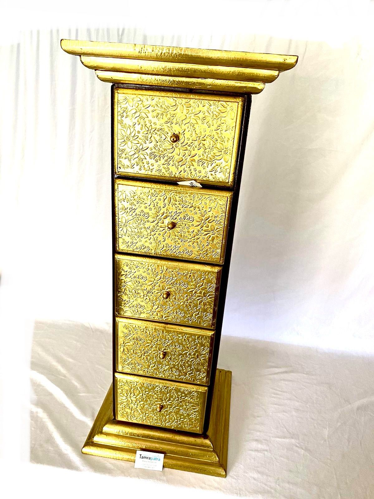 Antique Brass Table With Drawers Furniture Corner With Storage From Tamrapatra