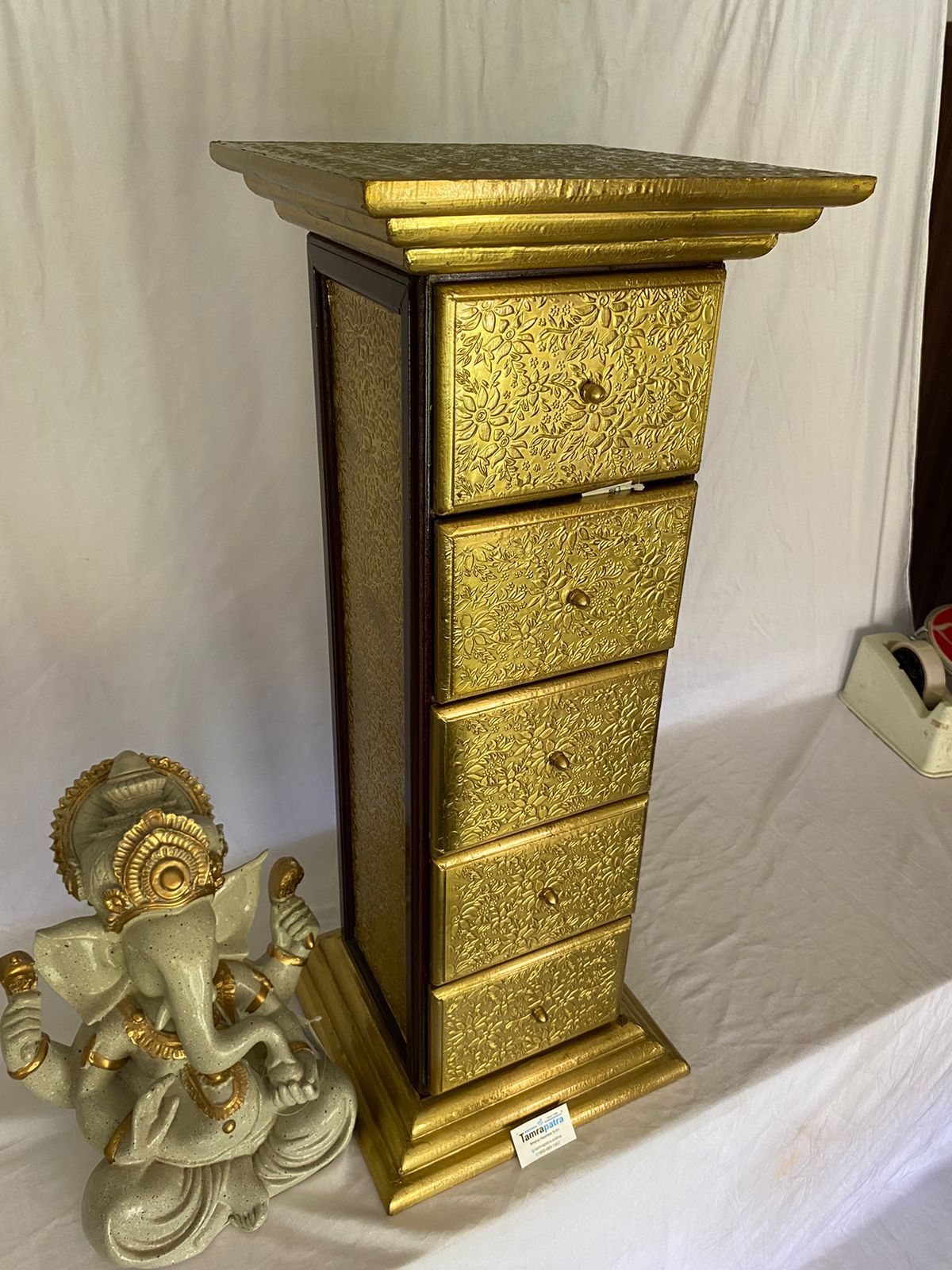 Antique Brass Table With Drawers Furniture Corner With Storage From Tamrapatra