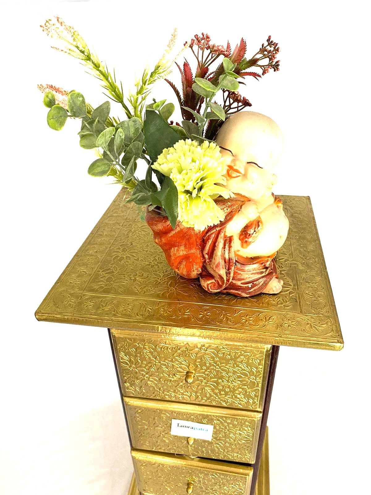 Antique Brass Table With Drawers Furniture Corner With Storage From Tamrapatra