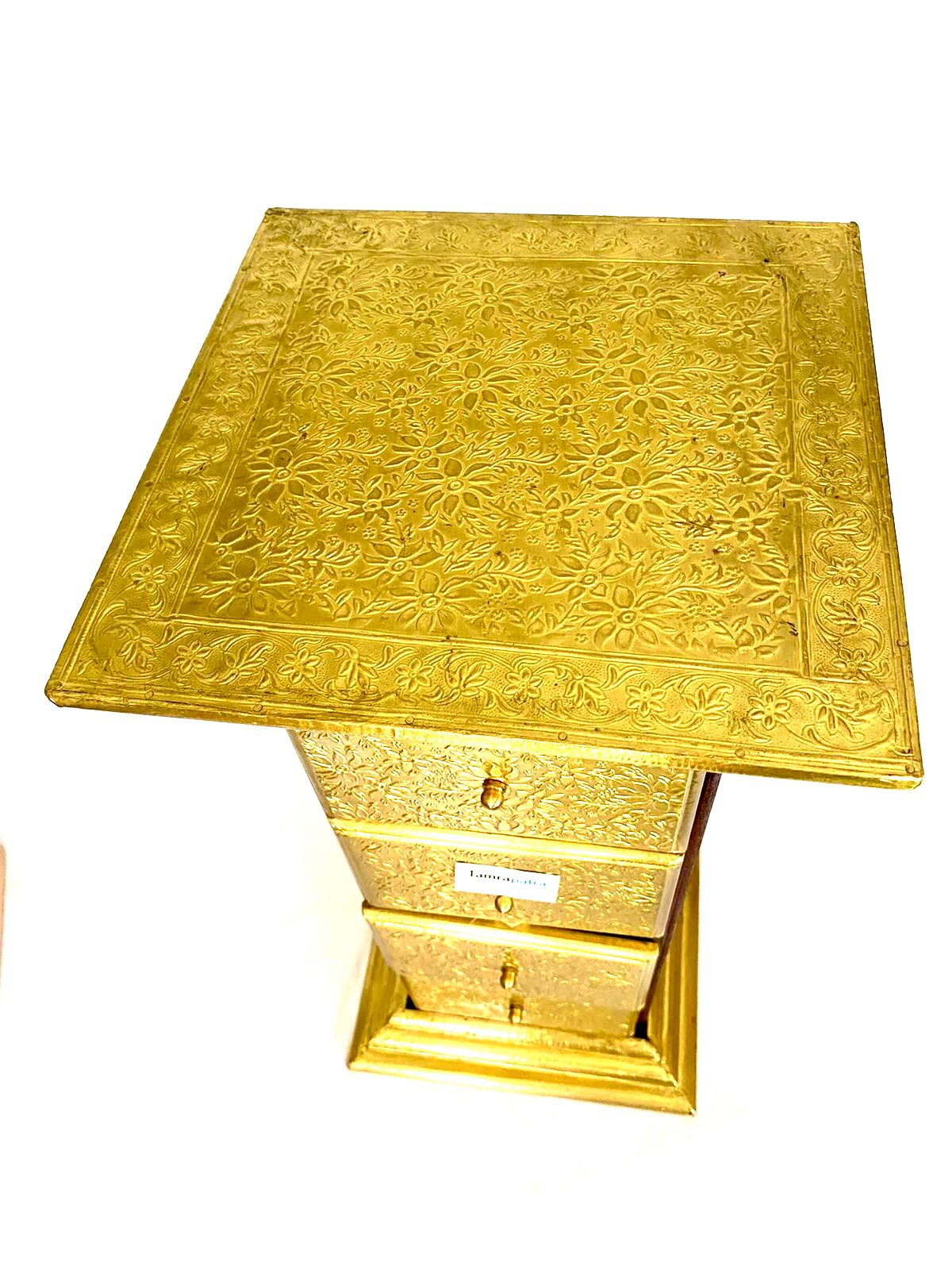 Antique Brass Table With Drawers Furniture Corner With Storage From Tamrapatra