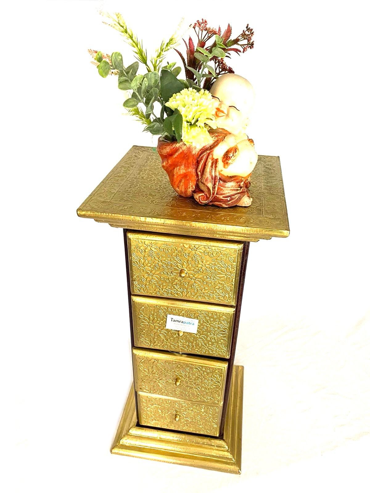 Antique Brass Table With Drawers Furniture Corner With Storage From Tamrapatra