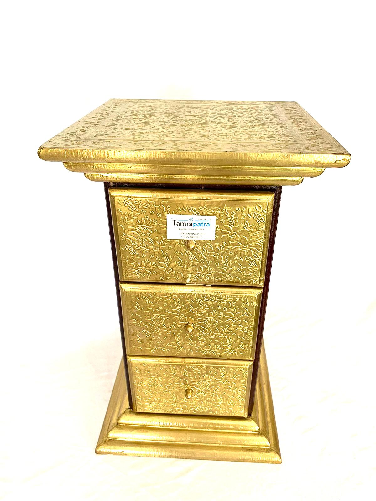 Antique Brass Table With Drawers Furniture Corner With Storage From Tamrapatra