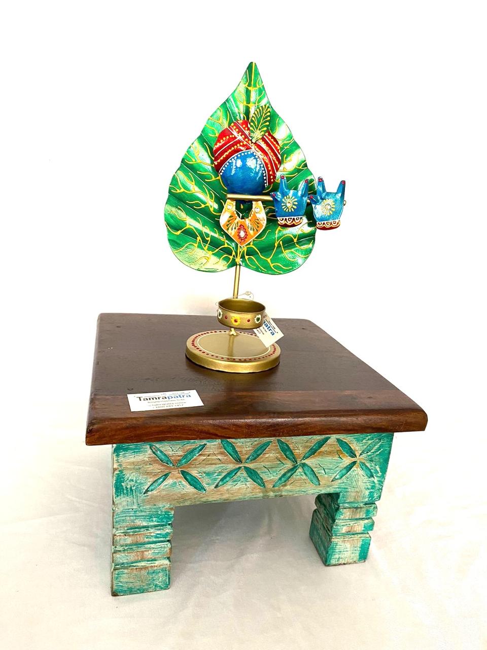Wooden Square Rustic Finish Bajoth Stool Furniture Exclusively Available Tamrapatra