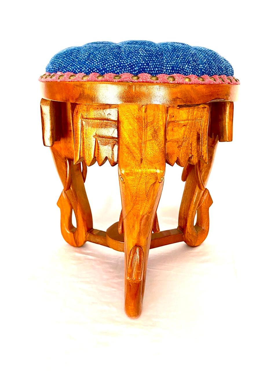 Furniture Wooden Stool Heavy Duty Sitting With Cushion Handmade By Tamrapatra